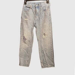 Old Navy Slouchy Straight Jeans Womens 10 Light Blue Good Distressed Raw Hem